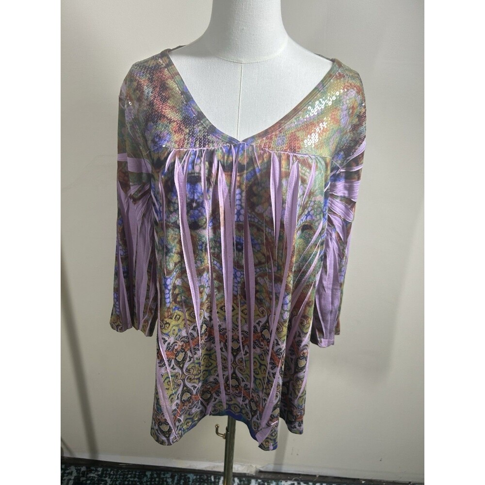 Suzie Coulture Women's Blouse Plus 2X Multicolor Sequined Top Front 239